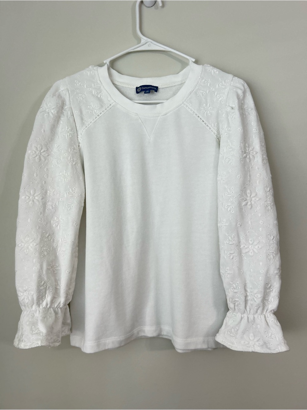 Democracy Women Blouse White Coquette Floral Embroidered Long Sleeve Medium